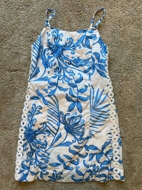 Girls Lilly Pulitzer White Sundress with Blue Floral Size 10